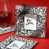 Black &amp; White Flourish Wedding Glass Coaster Set