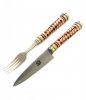 Set of Knife and Fork with Leather Braided Handle - BBQ