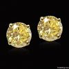 3.51 carat yellow diamonds stud post earrings gold new