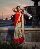 Lalika  Handpainted Bangalore Silk Saree with Red Raw Silk Elephant Border