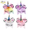 VSTON 4 Pcs 8 inch Unicorn Cheer Hair Bows Girl Cheering Cheerleader, Bow with Elastic Band Birthday Gift New Year Gift Back to School Gift