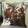 White Brown Premium Brazilian Cowhide Throw Pillow