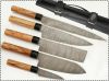Custom Made Professional Damascus Kitchen/Chef Knife 5pc Set With Case Bag