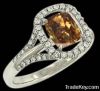 Champagne brown cushion cut center diamond engagement ring 2 carats