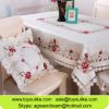Handmade Cutout Floral Embroidered Satin Fabric Dining Table Cloths Set