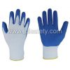 13 Gauge white Unmwpe fiber/Lycra gloves with blue latexcoated on palm