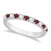 Diamond and Garnet Ring Guard Stackable Band 14K White Gold 0.37ct