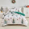 Cartoon Christmas Prints Comforter Set Soft and Lightweight 3 Pieces Christmas Duvet Cover Set Queen Reversible Xmas Bedding Set