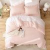 Pink Comforter Set Queen 3PCS Ruffled Blush Comforter Set and 2 Pillowcase Vintage Shabby Chic Bedding Soft Fluffy Comforter Set