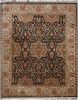 Agra Persian Floral Black Beige Hand Knotted Wool Rug