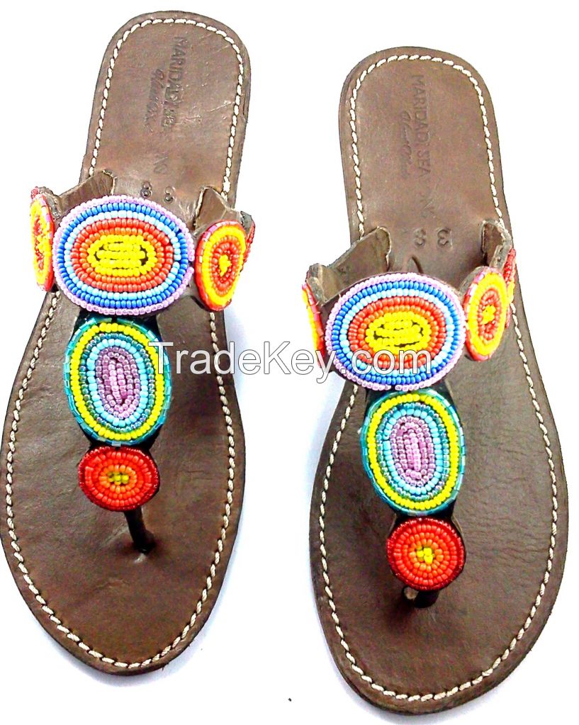 T design beaded leather sandals