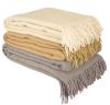 100% Merino Wool Throw Blanket with fringe  51x71â�� (Twin) Beige, Medium Weight, made in Europe By Yaroslav Mill.