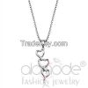 3W843 Cascading Hearts Rhodium AAA Grade CZ Chain Pendant