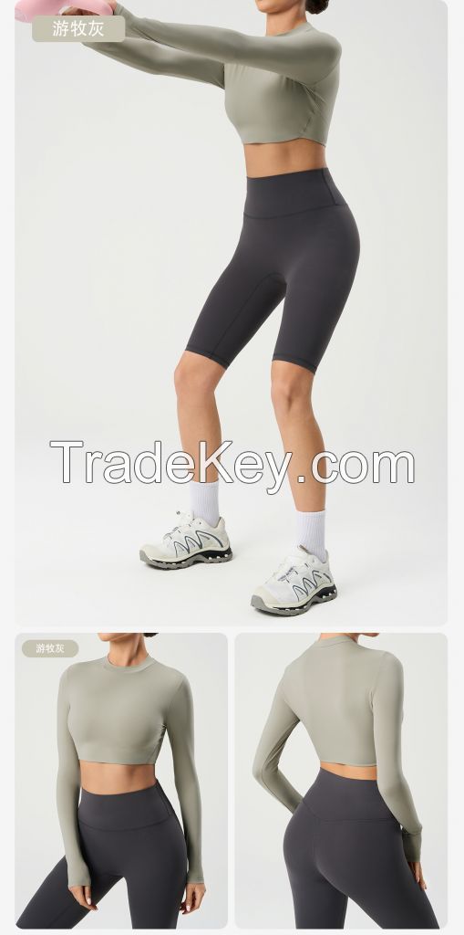 Women's Yoga Tops â€“ Long Sleeve Fitness Shirts, Cropped Workout Tee for Summer, Ab Revealing Sports Bra
