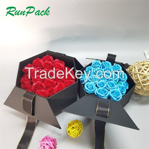 custom design luxury high quality creative special black paper card flower box