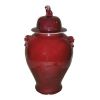 32" Oxblood Porcelain Temple Jar with Lions