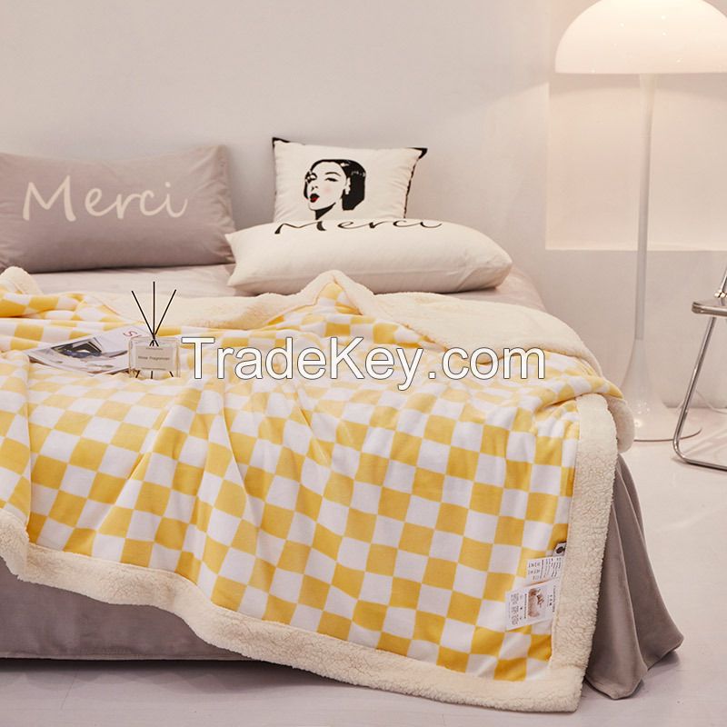 Customized Double Fuzzy Checkerboard Throw Blanket Custom Print Plaid Wholesale Flannel Throw Blankets