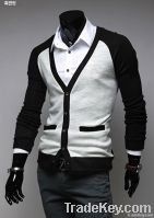 Free Shipping¼color Matching Knit Men V-neck Long-sleeve Knit Cardigan