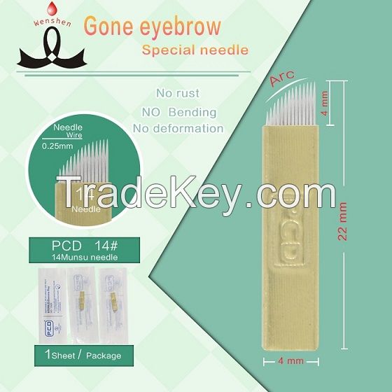 Professional #14 Gold needle microblade Permanent Makeup Needle 3D Hair Strokes