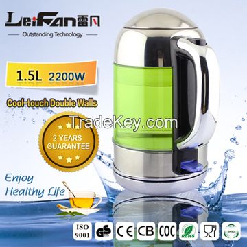 cool touch double wall water kettle with LED light