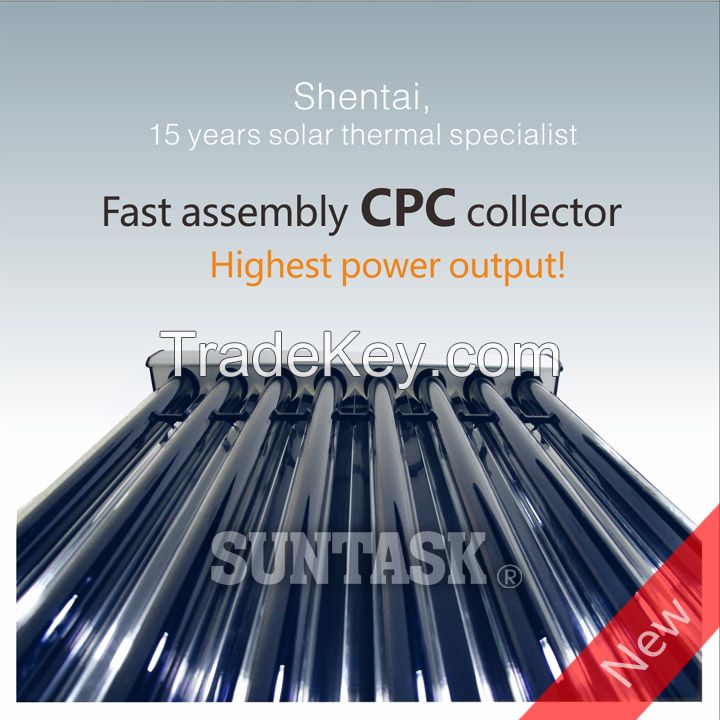 Suntask CPC heat pipe solar collector with Solar Keymark with largest aperture area