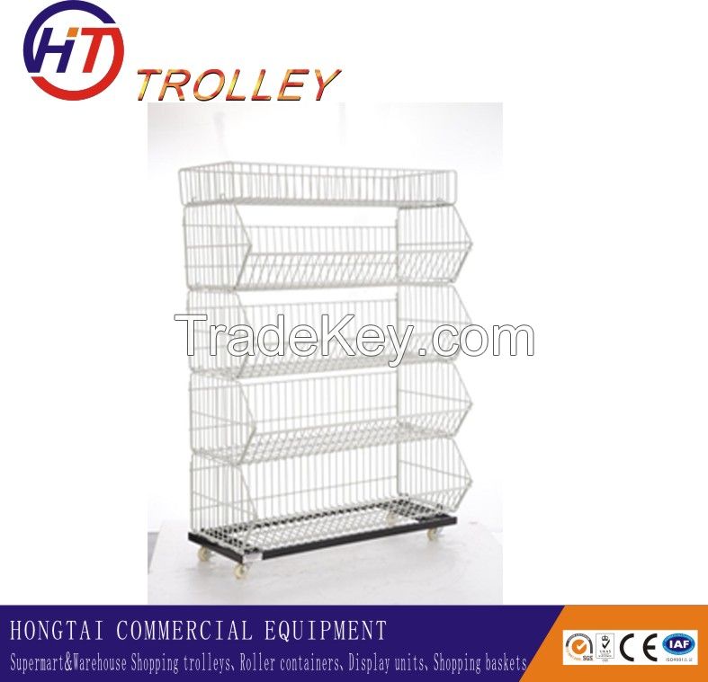 Stackable Five Tier Four Wheel Metal Candy Display Shelf for Sale