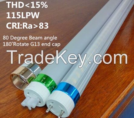 4ft 80 Degree Beam angle led tube lighting with 180 degree rotate G13 end cap