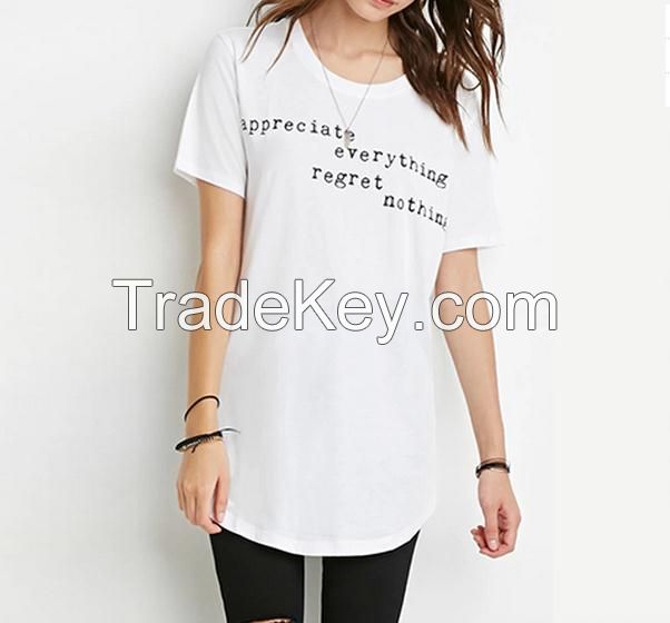 Custom oem women cotton modal plain white screen printing long t shirt