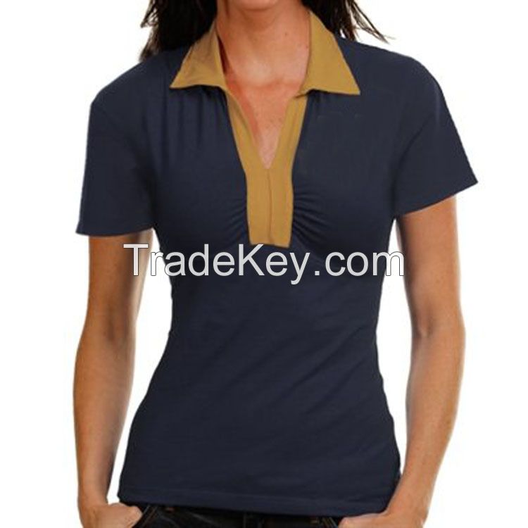 new design style women cotton polyester polo shirt with ruffle