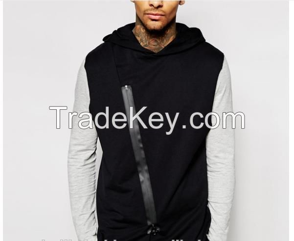 mens clothing wholesale asymmetric zip front hoodies men pullover sleeveless mens custom hoodies