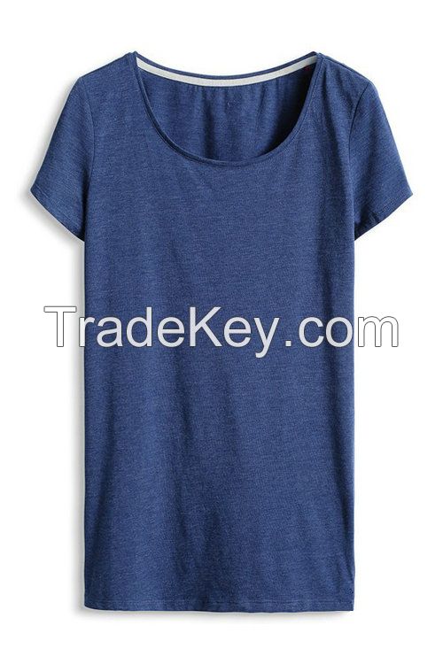 Womens fitted t-shirts navy blue t shirt ladies scoop neck t shirt