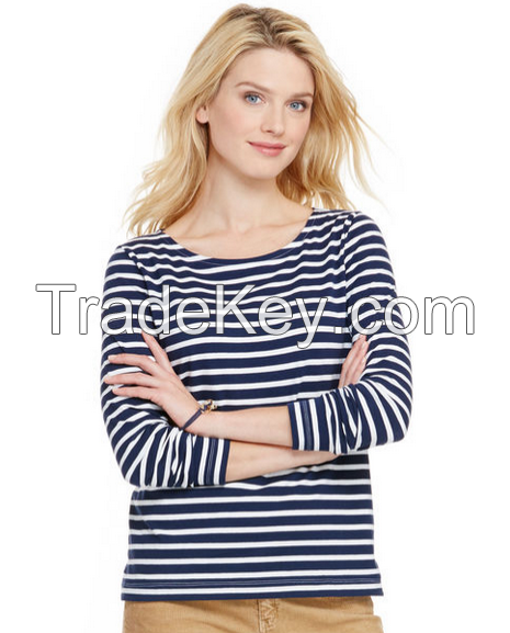 Wholesale T Shirt For Women OEM Service Long Sleeve T Shirt Striped Longline T Shirt