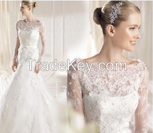 2016 New Arrvial Lace Floral Applique Long Sleeve Sweep Train  Mermaid Wedding Dresses