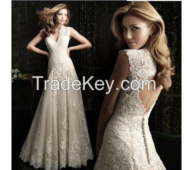 New Design Morden Wedding Dress Sexy V Neck Lace Embroidery Floor Length Wedding Dresses