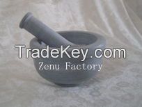 Gray Natural Marble Mortar and Pestle Smooth Surface