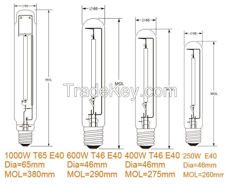 high pressure sodium lamp 50W 75w 150w 250w 400w 600W 1000w