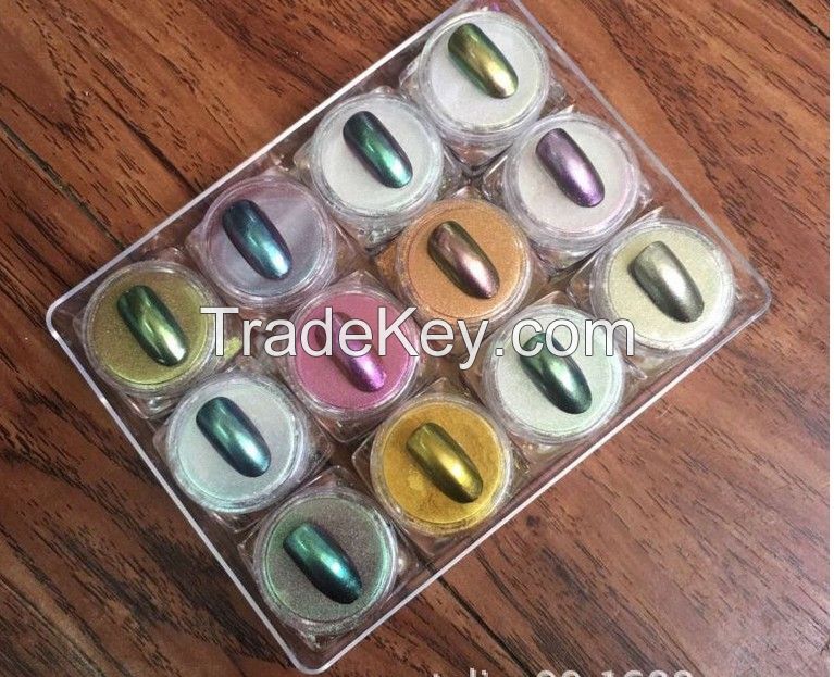 Mirror powder for Nail art Acrylic Powde Hot sale low price 12 colors in one set ( 3G Bottle one set packing)