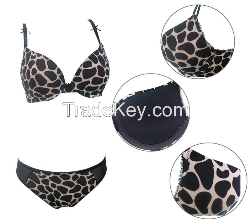 Lovely and Comfortable Cow Print Bra Set for Ladies (EPB147B)