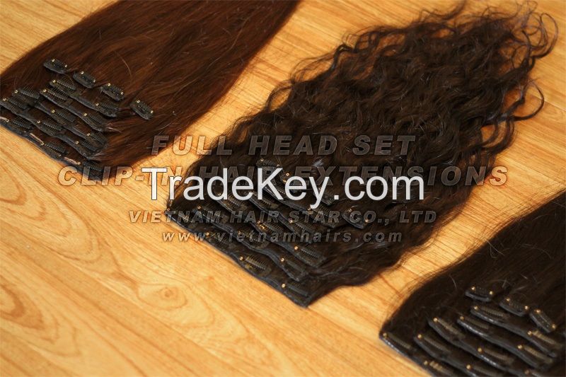 Top quality 100% remy human clip in hair extension, virgin remy hair