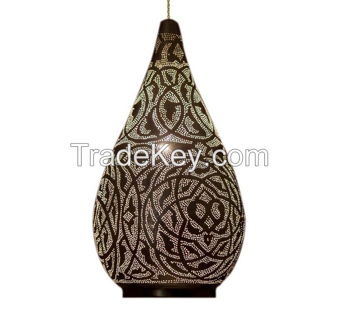 Masterfully Crafted 24" Teardrop-Shaped Moroccan Pendant Lamp