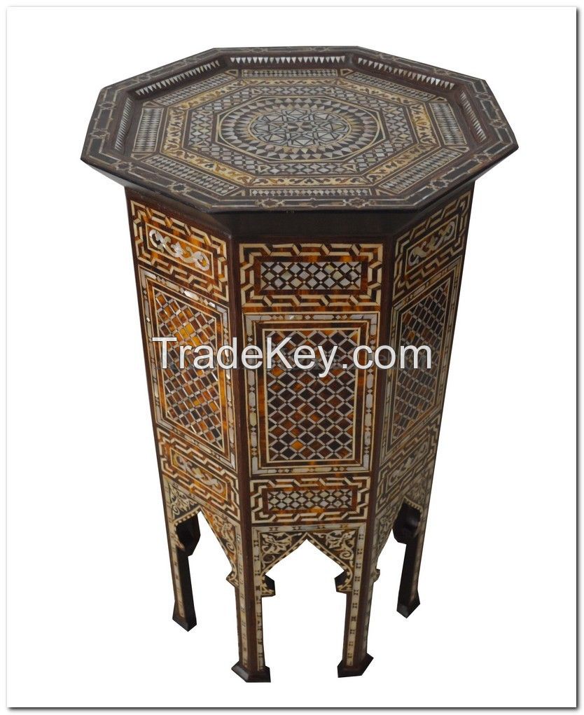 Moroccan Mosaic Mother of Pearl Wood Coffee Side Table