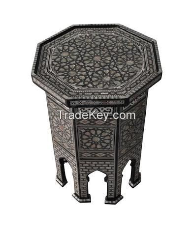 Egyptian Mother of Pearl Mosaic Inlay Wood Coffee Table