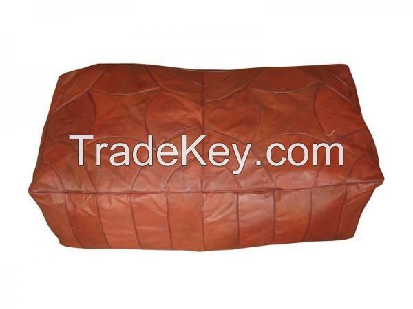 Brown Leather Ottoman Moroccan Bench Footstool