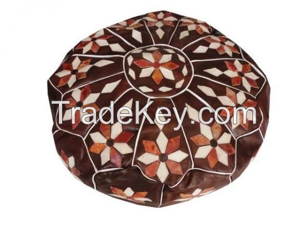 Brown Leather Pouf