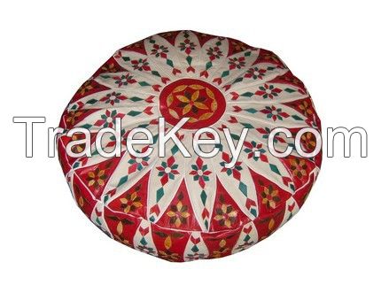Moroccan Leather Pouf Ottoman Footstool-XL 1