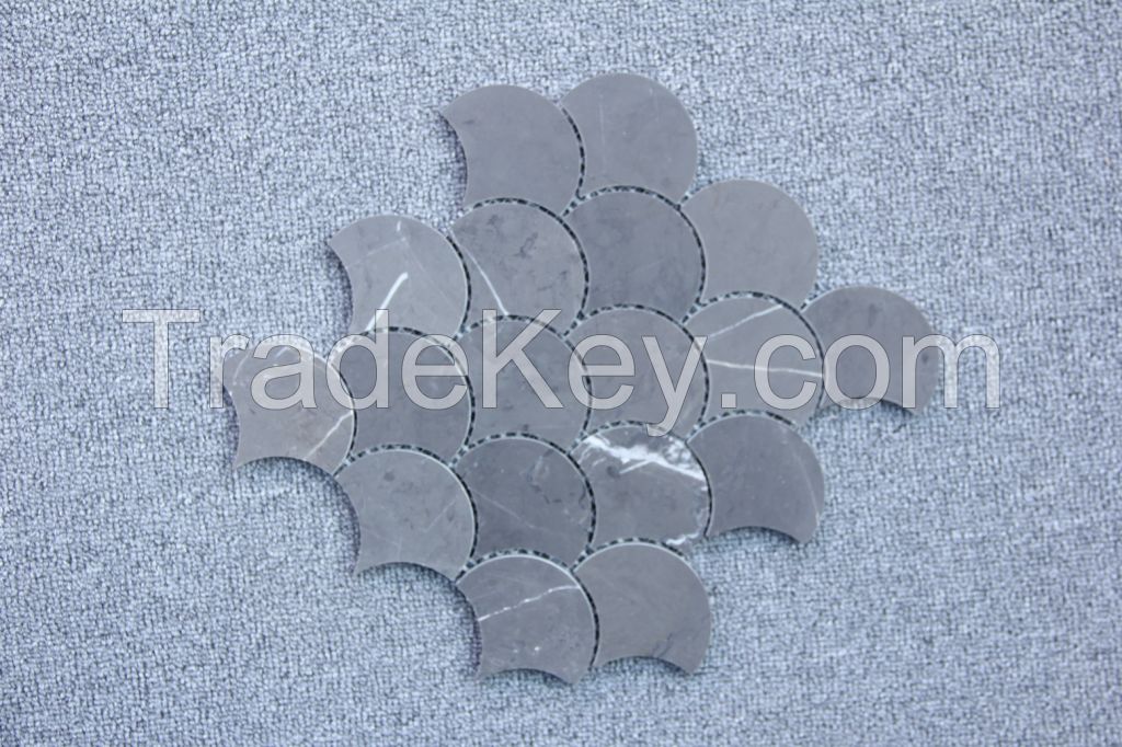 Grey wood Marble Grand Fan Shaped Fish Scale Mosaic Tile
