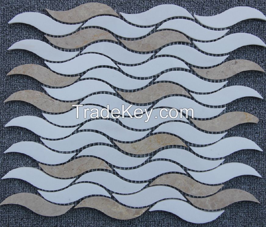 Carrara  White and grey marble sea weave  Mosaic Tiles