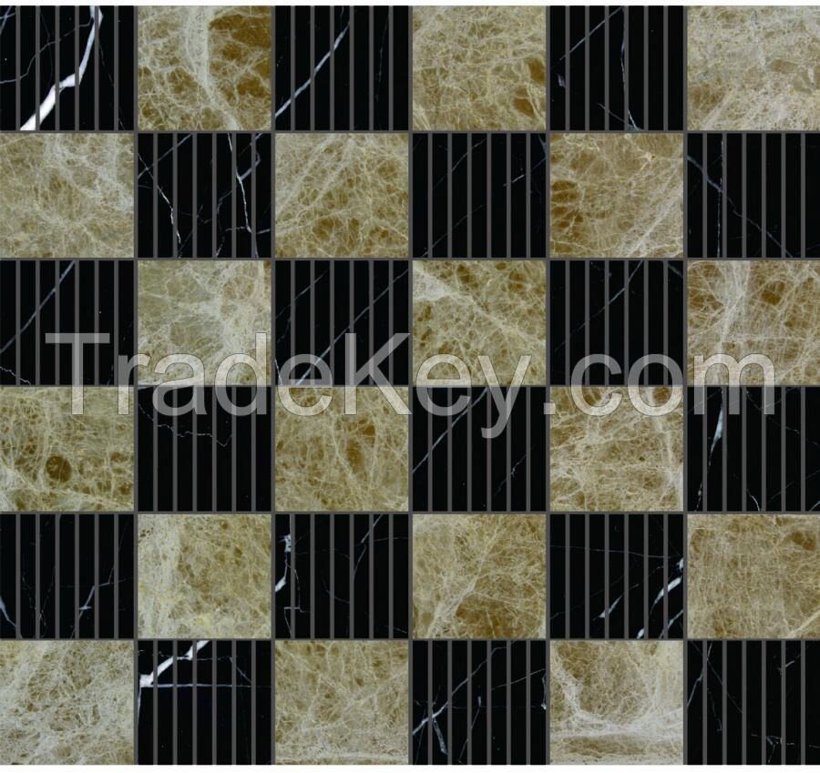 Black Marquina and Light Emperador Mosaic