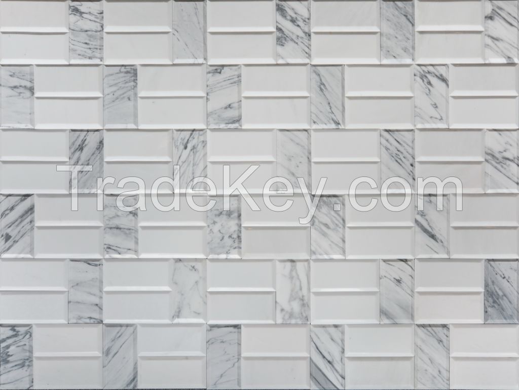 Carrara White Venato Carrara Italy white marble Beveled Marble 2"x4" Subway Tile