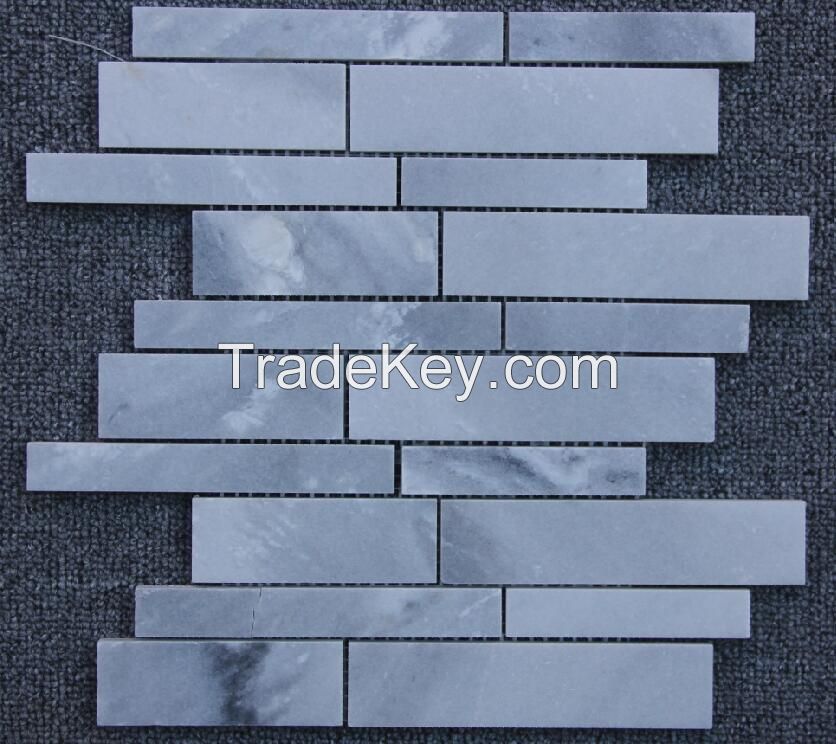 White Carrara Random Long Strip Wall Marble Mosaic Tile